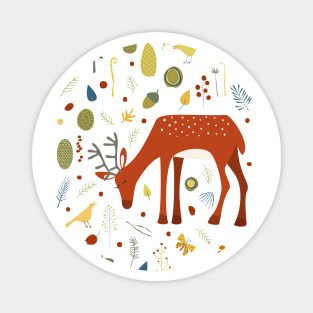 Deer and Forest Things Art Magnet